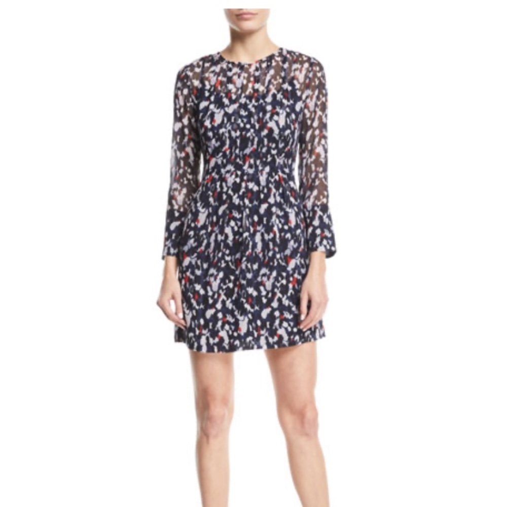 CLUB MONACO Delaynee Printed Pintuck Silk Dress